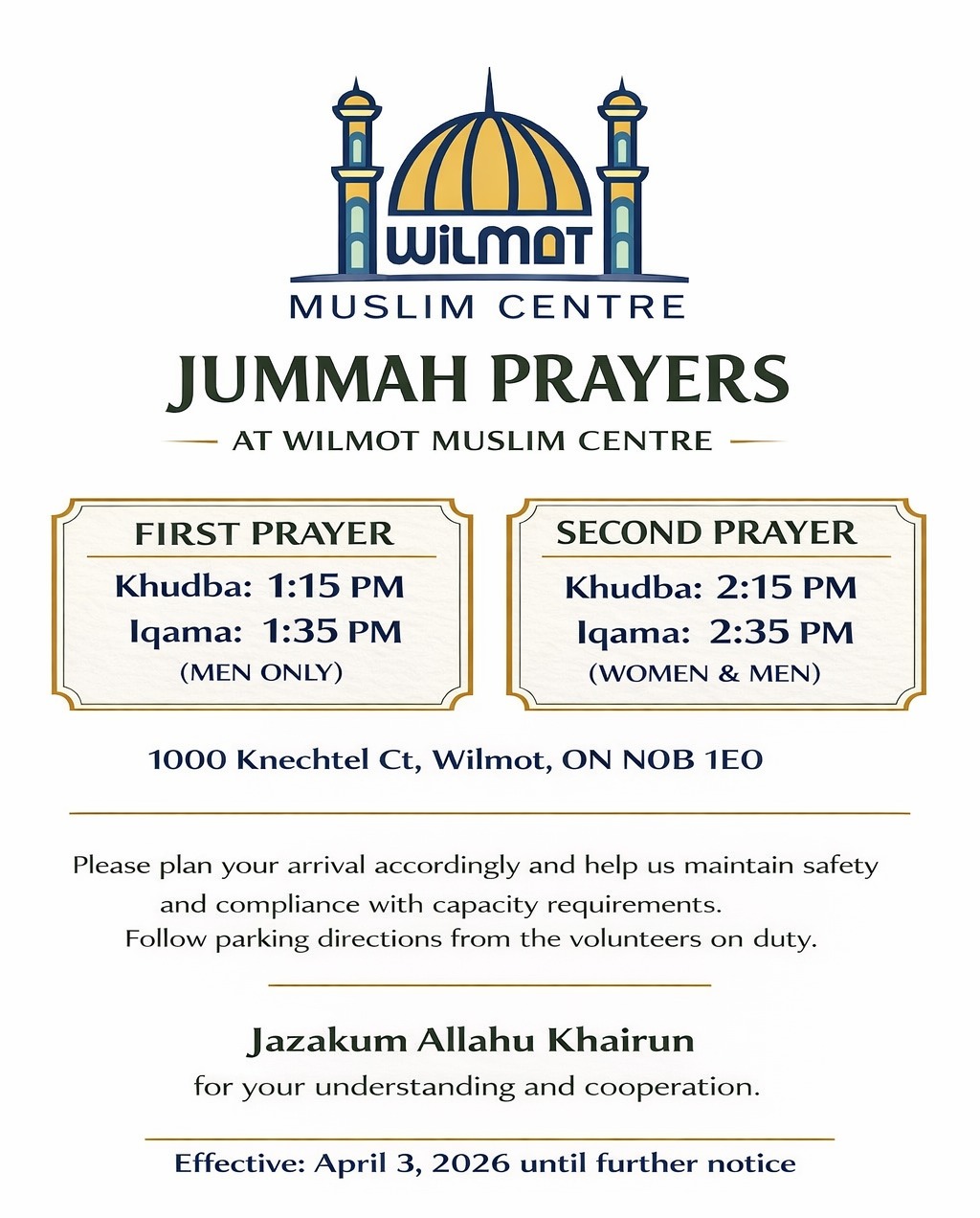 Jummah Prayers Schedule